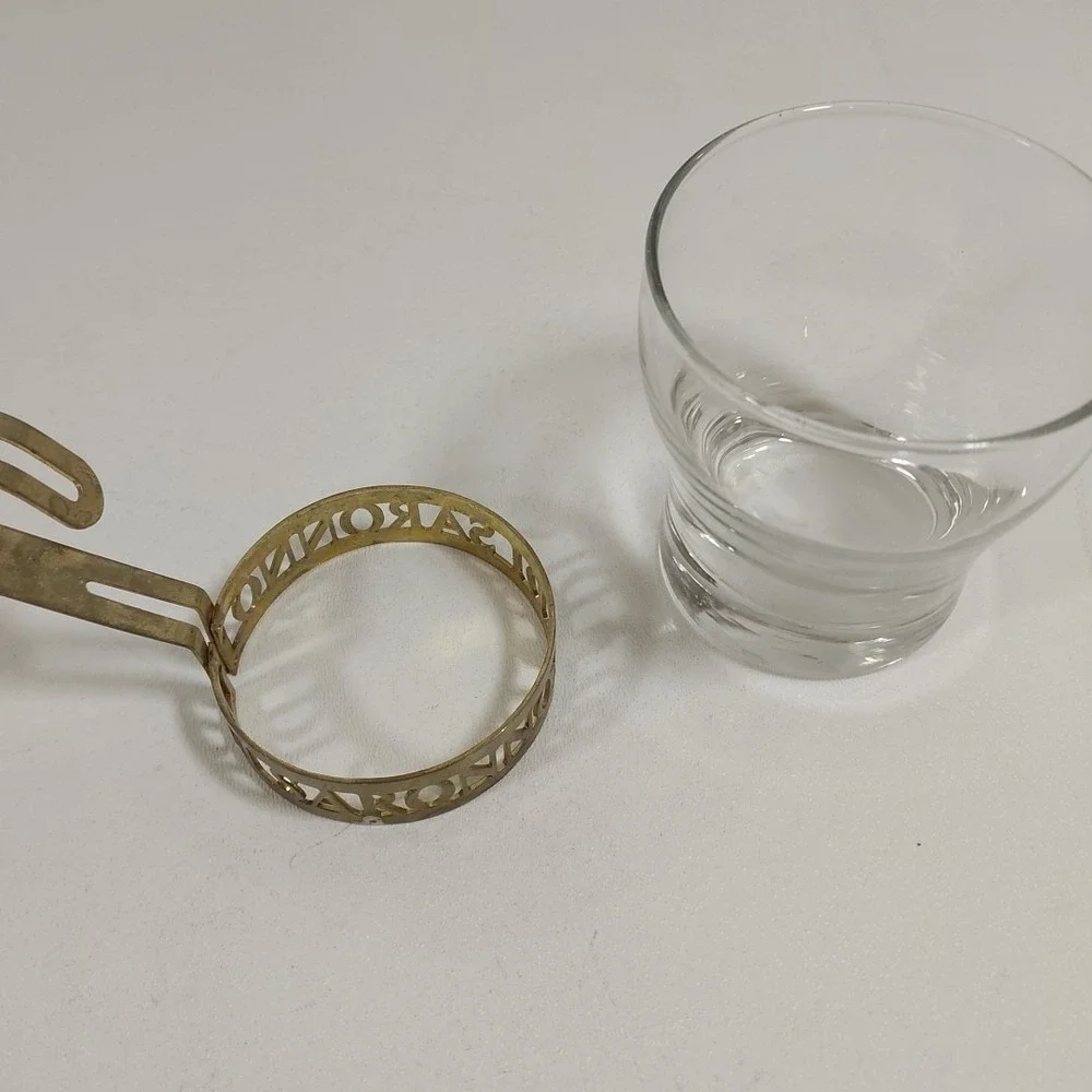 Libbey‎ Amaretto Di Saronno Glasses Metal Frame Vintage Barware